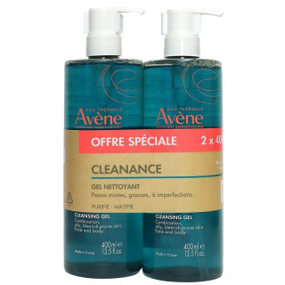 Gel nettoyant Cleanance Avène - Peau mixte et grasse à imperfection - 2 x 400ml