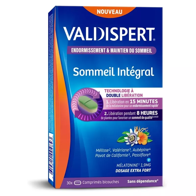 Sommeil intégral Mélatonine 1,9mg Valdispert - 30 comprimés bicouches