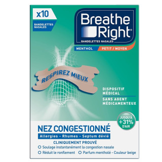 Bandelettes nasales Menthol Moyen Breathe Right - Nez congestionné - 10 unités