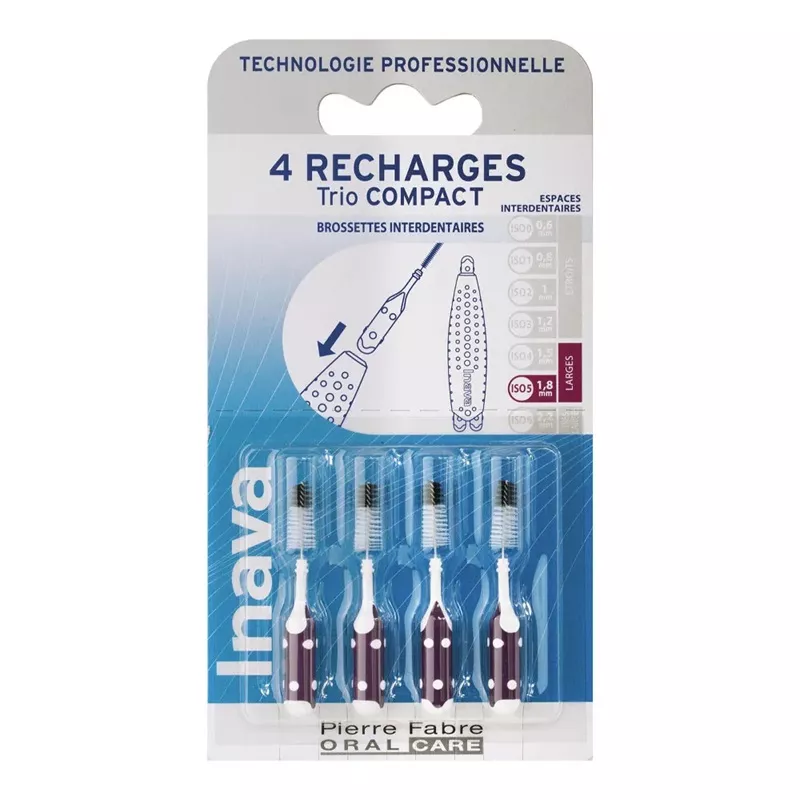 Recharges brossettes interdentaires espaces larges 1.8mm TrioCompact Inava - x 4