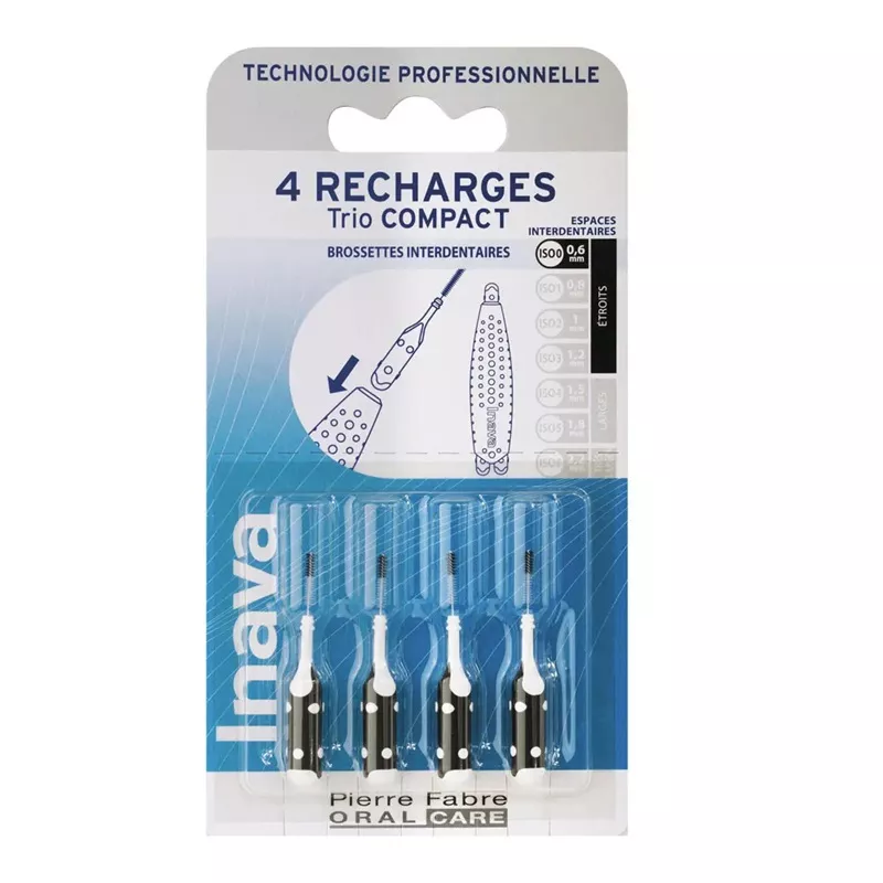 Recharges brossettes interdentaires espaces étroits 0.6mm TrioCompact Inava - x 4