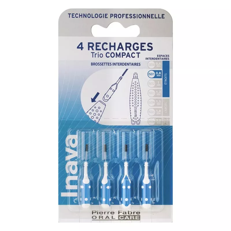 Recharges brossettes interdentaires espaces étroits 0.8mm TrioCompact Inava - x 4