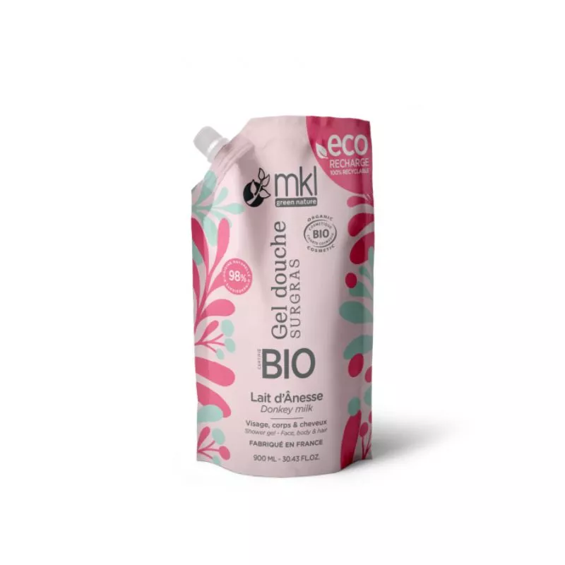 Gel douche surgras Lait d'Ânesse Bio MKL - Visage, corps et cheveux - Écorecharge 900ml