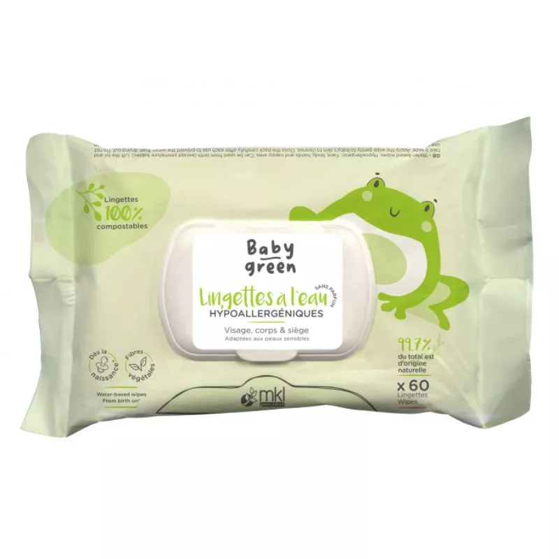 Lingettes à l'eau hypoallergénique MKL Baby Green - 60 lingettes