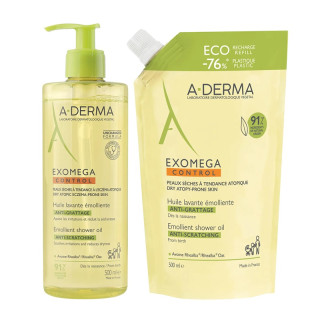 Huile lavante émolliente Exomega Control 500ml + Éco-recharge 500ml A-Derma