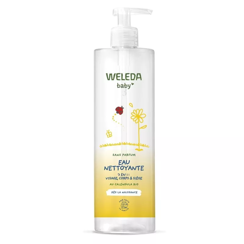 Eau nettoyante 3-en-1 sans parfum au calendula Bio Weleda Baby - 400ml