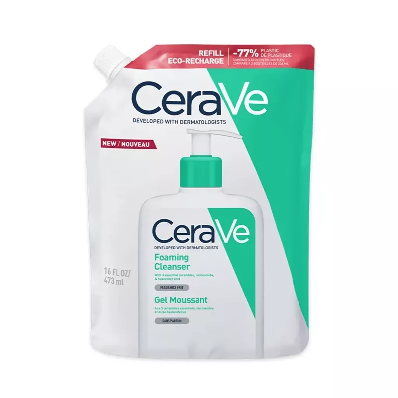 Gel moussant nettoyant peaux normales à grasses Cerave - Éco-recharge 473ml