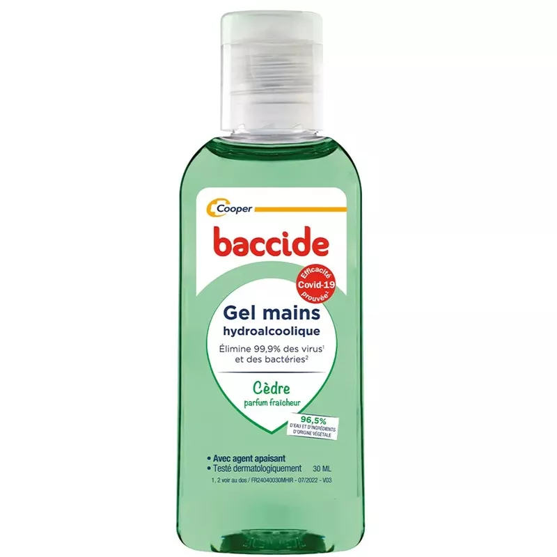 Gel hydroalcoolique mains Fraicheur cèdre sans rinçage Baccide Cooper - 100ml