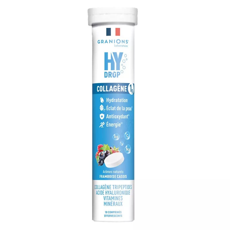 Pastilles d'hydratation 5 en 1 goût framboise-cassis Hydrop Granions - 20 comprimés