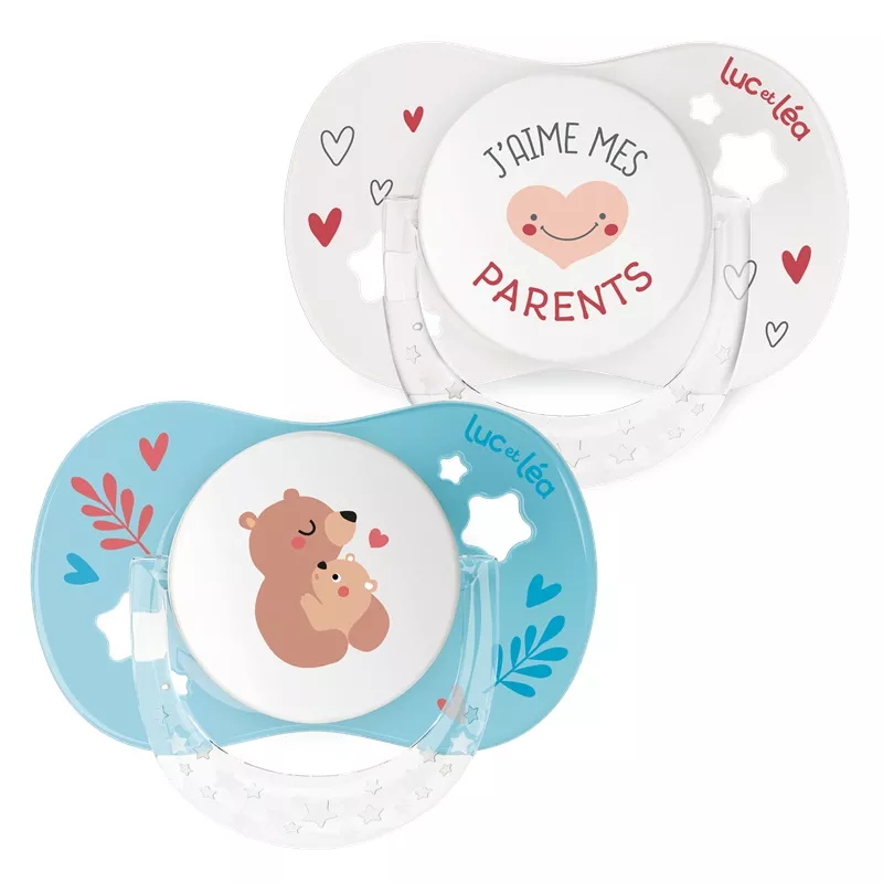 Sucette anatomique avec anneau 0-6m Confort+ Luc et Léa x 2 - J'aime mes Parents & Petit Ours