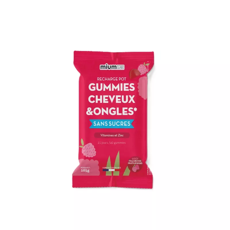 Gummies Cheveux et ongles sans sucres Mium Lab - Éco-recharge 42 gummies