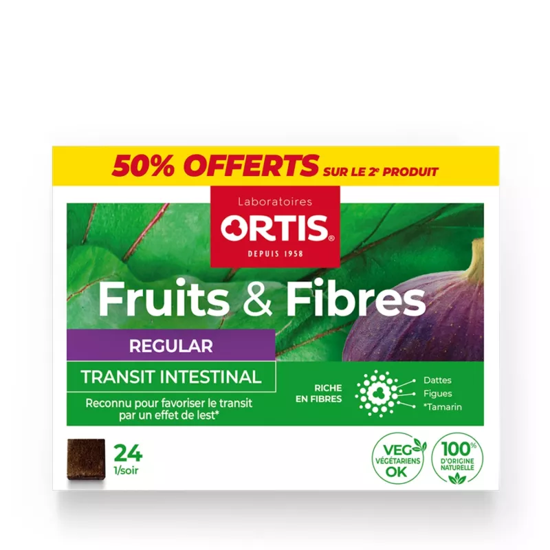 Ortis Fruits & Fibres Regular Transit intestinal - Lot de 2 x 24 cubes