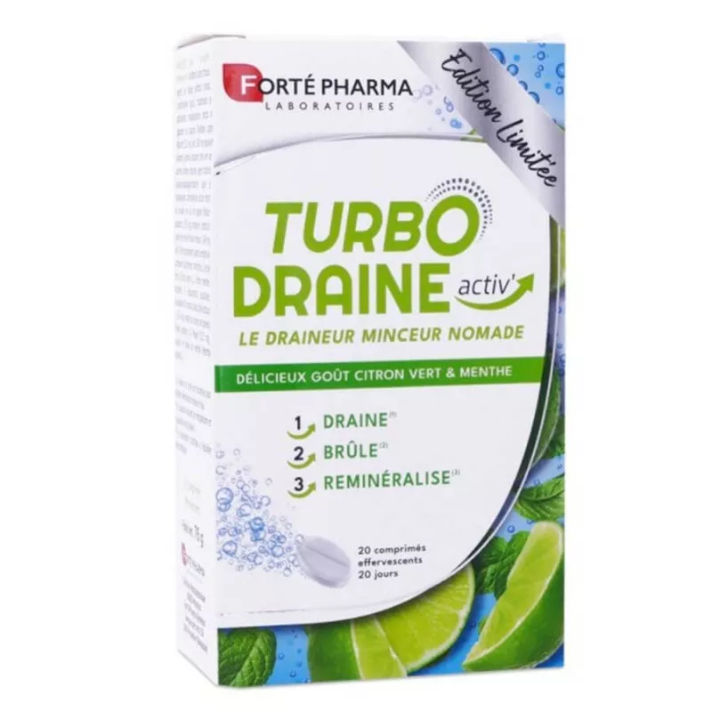 TurboDraine Activ' minceur citron vert/menthe Forté Pharma - 20 comprimés effervescents
