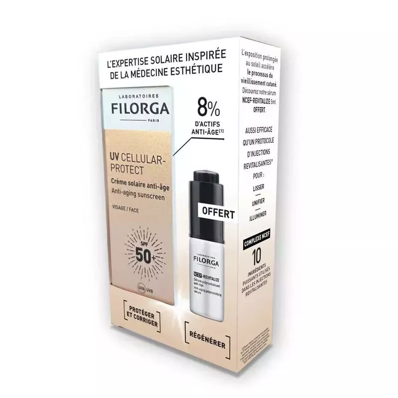 Crème solaire anti-âge visage SPF50+ UV Cellular-Protect 40ml + Sérum anti-âge 5ml Offert Filorga