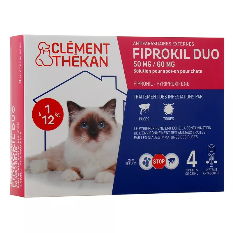 Spot-on antiparasitaire Fiprokil Duo chat Clément Thékan - 2 pipettes