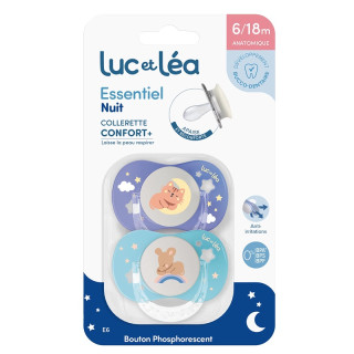 Sucette nuit anatomique Confort+ 6-18m Essentiel Nuit Luc et Léa - 2 unités