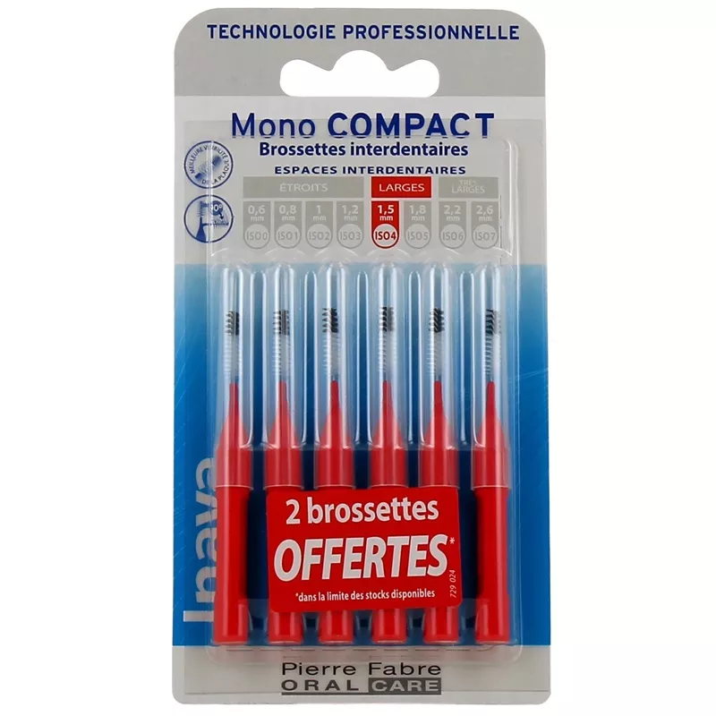 Brossettes interdentaires larges Mono Compact 1.5mm Pierre Fabre - 4 + 2 Offertes
