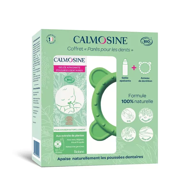 Coffret "Paré pour les dents" dès 4 mois poussée dentaire Calmosine - 1 gel + 1 anneau
