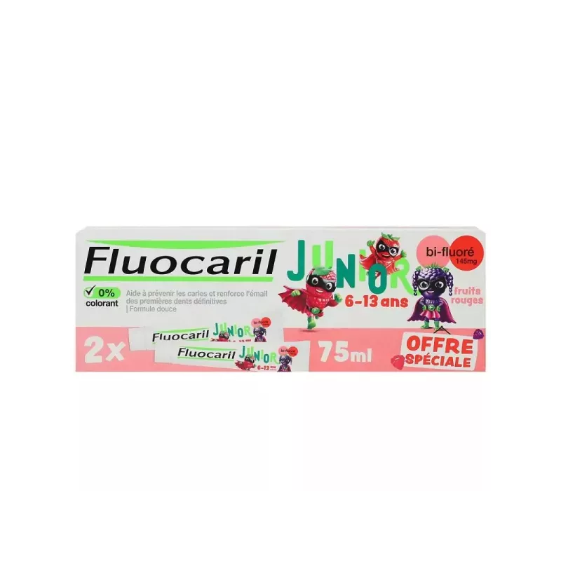 Dentifrice fruits rouges 6-12 ans Fluocaril Junior - Lot de 2 x 75ml