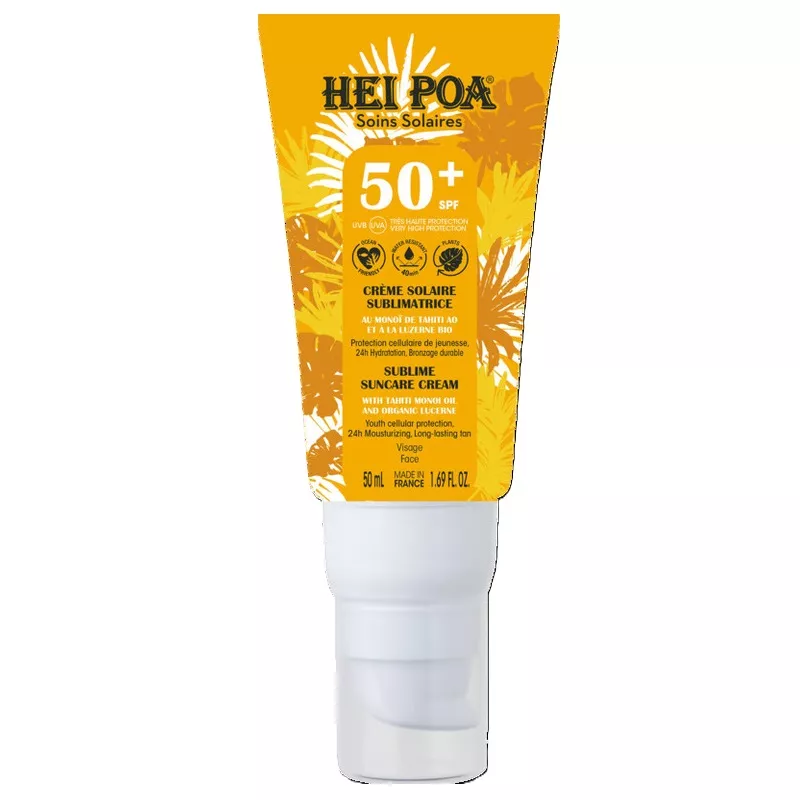 Crème solaire sublimatrice visage SPF50+ Hei Poa - 50ml