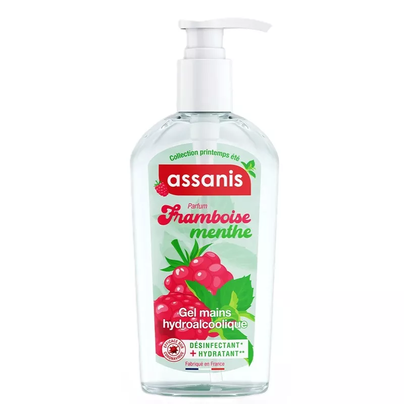 Gel hydroalcoolique mains sans rinçage Framboise Menthe Assanis - 250ml