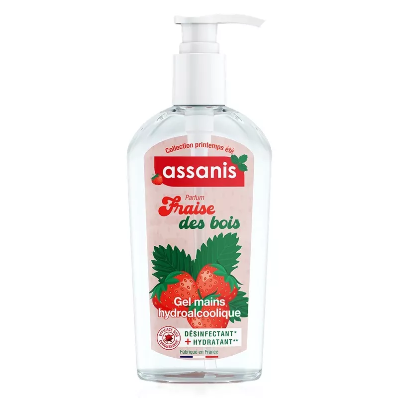Gel hydroalcoolique mains sans rinçage Fraise des bois Assanis - 250ml
