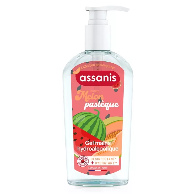 Gel hydroalcoolique mains sans rinçage Melon Pastèque Assanis - 250ml