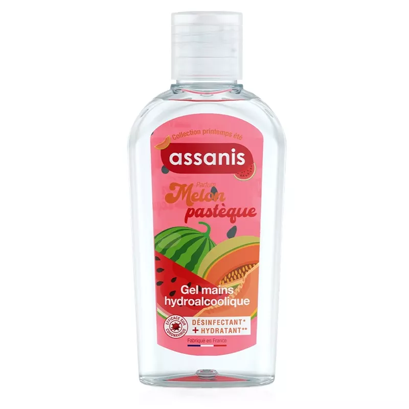 Gel hydroalcoolique mains sans rinçage Melon Pastèque Assanis - 80ml