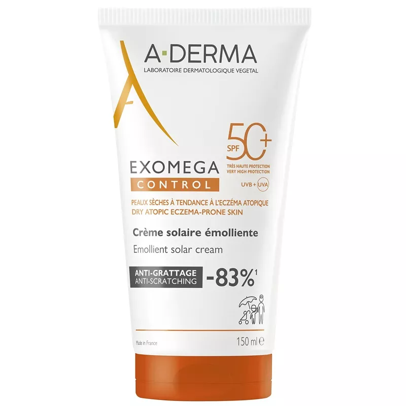Crème solaire émolliente SPF50+ Exomega Control A-Derma - 150ml