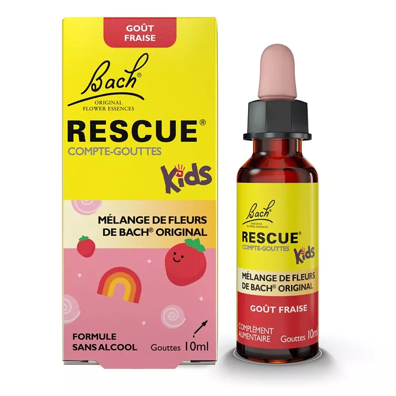 Compte-gouttes goût Fraise Rescue Kids Fleurs de Bach - Stress - 10ml