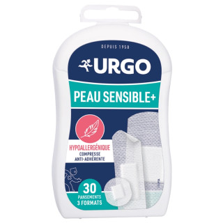 Pansements hypoallergéniques Peau Sensible + Urgo - 3 formats de pansement - 30 unités