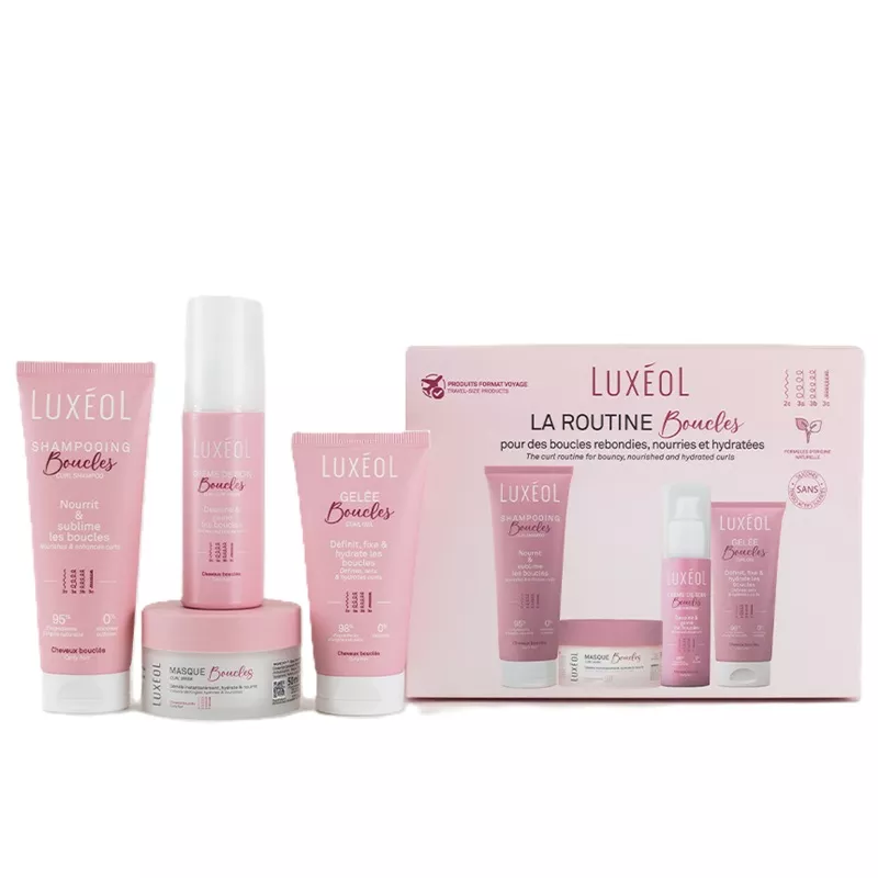 Coffret routine boucles Luxéol - 4 soins format voyage (shampoing, masque, crème de soin et gelée)