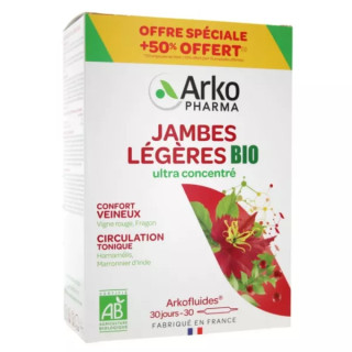 Arkofluides Jambes légères Bio Arkopharma - 20 ampoules + 10 Offertes