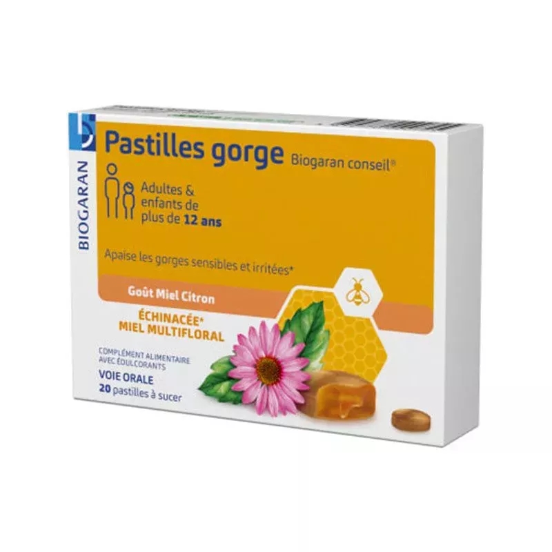 Pastilles gorge miel citron Biogaran - Gorge irritée & sensible - 20 pastilles