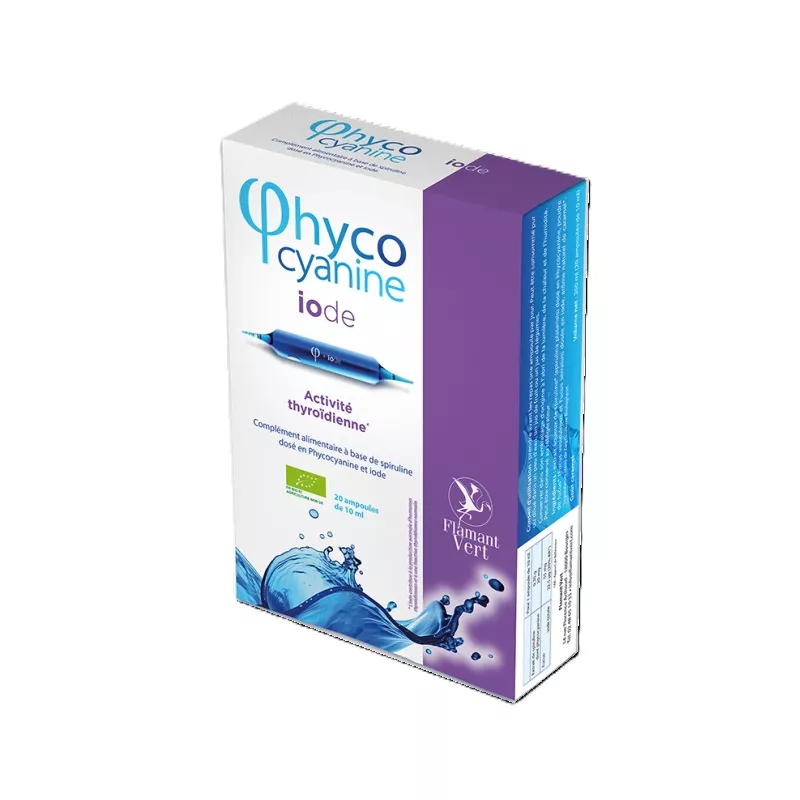 Phycocyanine Iode Bio Flamant Vert - Équilibre thyroïdien - 20 ampoules