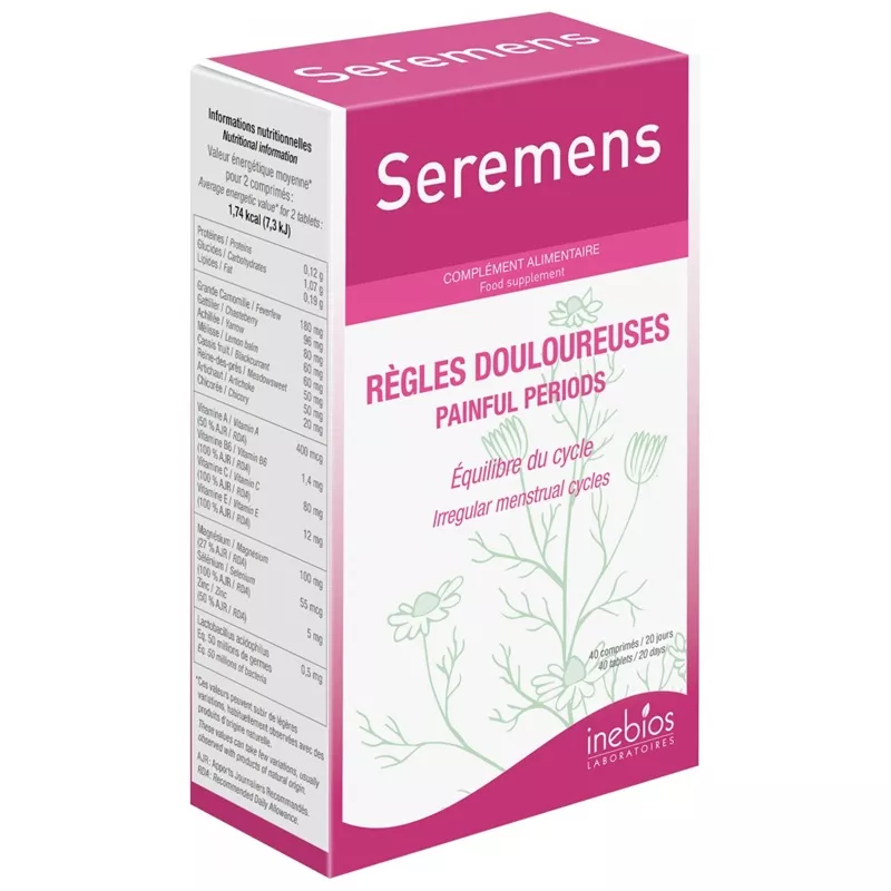 Seremens règles douloureuses Inebios - Désagréments prémenstruels - 40 comprimés