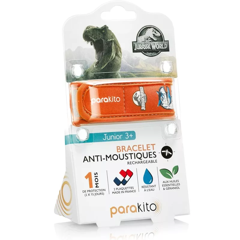 Bracelet anti-moustiques Jurassic World Orange Parakito Junior + 2 recharges