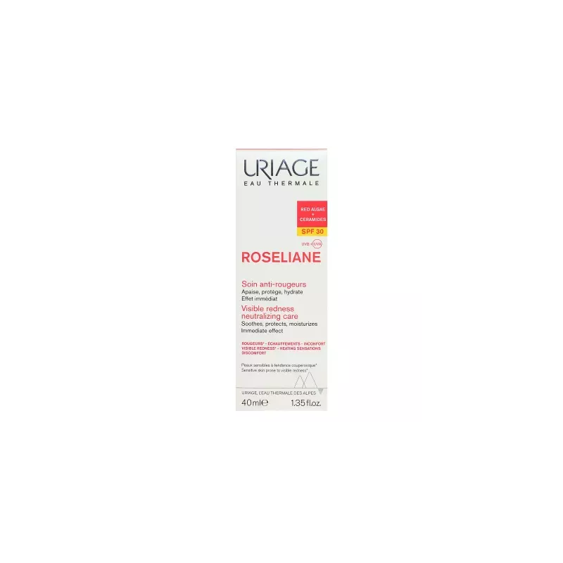 Crème anti-rougeurs SPF30 Roséliane Uriage - Peaux sensibles à rougeurs - 40ml