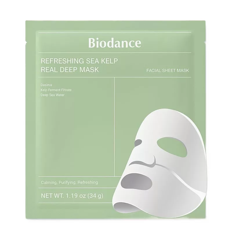 Masque hydratant à l'eau de mer Refreshing Sea Kelp Real Deep Biodance - Apaisant et purifiant - 34g