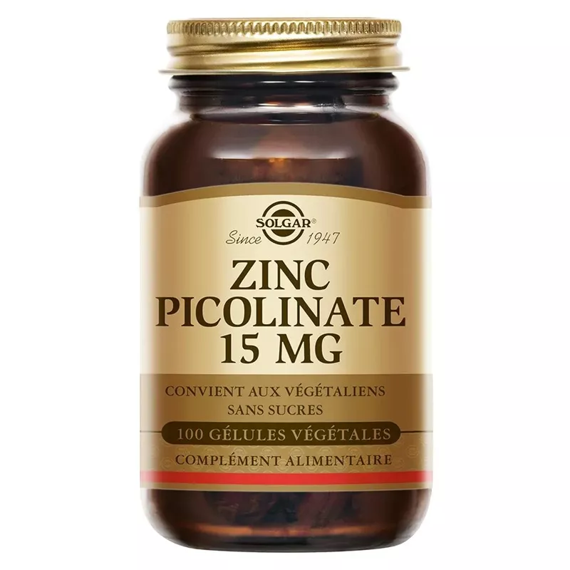 Zinc Picolinate 15mg Solgar - Défenses immunitaires - 100 gélules