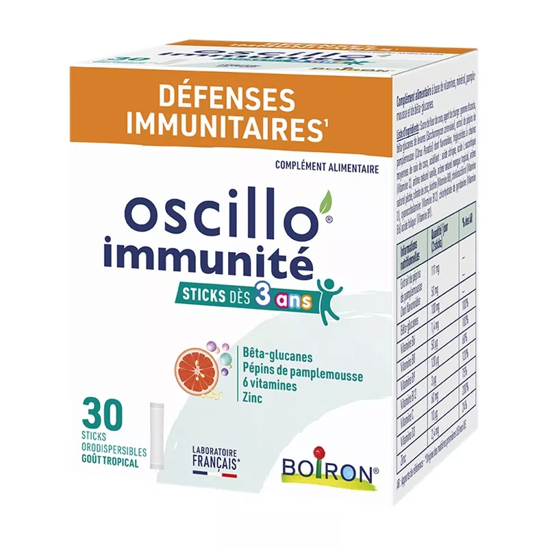 Oscillo’ Immunité Enfant Boiron - Défenses immunitaires - 30 sticks goût tropical