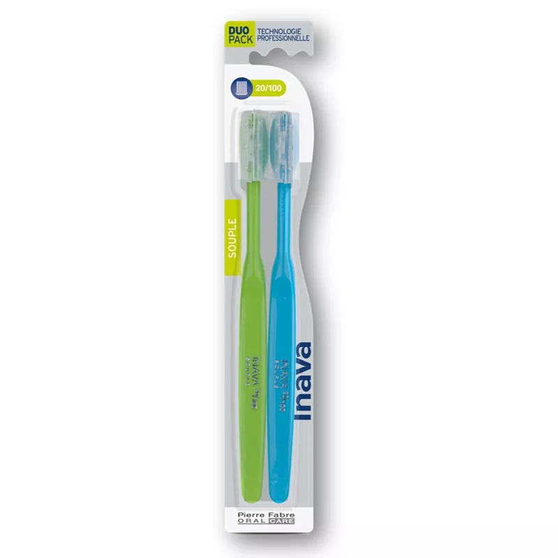 Brosse à dents souple 20/100 gencives fragiles et sensibles Inava - Lot de 2
