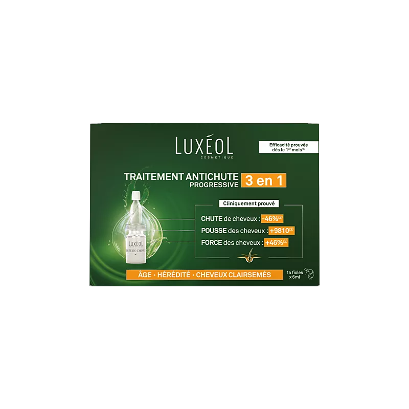 Chute de cheveux progressive Luxéol - Tous types de cheveux - 14 x 6ml
