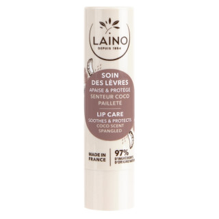 Soin des lèvres en stick senteur Coco Pailleté Laino - Lèvres gercées et desséchées - 4 g