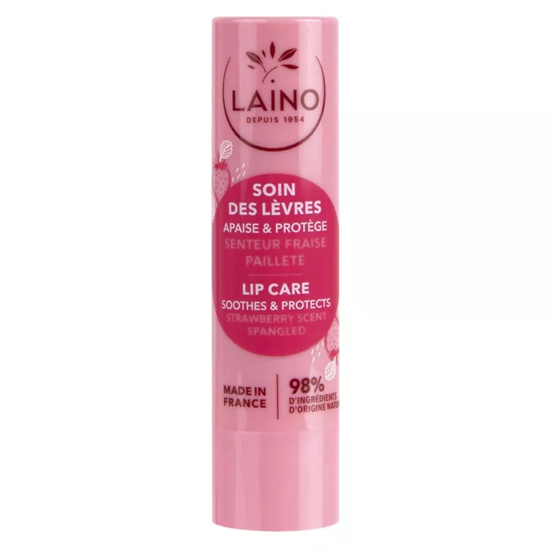 Soin des lèvres en stick senteur Fraise Pailleté Laino - Lèvres gercées et desséchées - 4 g