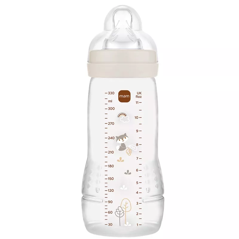 Biberon ergonomique sans BPA 2ᵉ âge 6m+ débit X Sable Easy Active MAM - 330ml