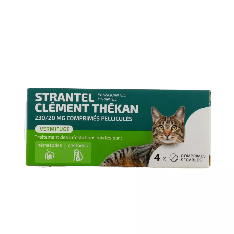 Vermifuge chat Strantel Clément Thékan - Vers plats et ronds - 4 comprimés