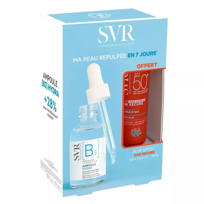 Duo ampoule Hydra [B3] et crème-mousse Sun Secure Blur SPF50 Offert SVR