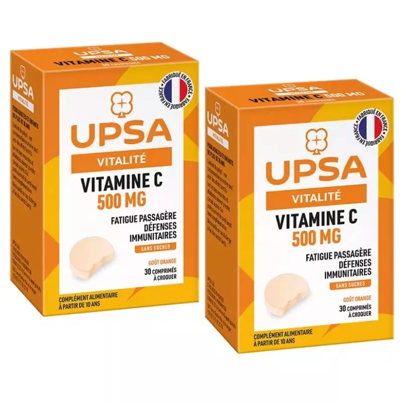 Vitamine C 500mg sans sucres UPSA - 2 x 30 comprimés à croquer