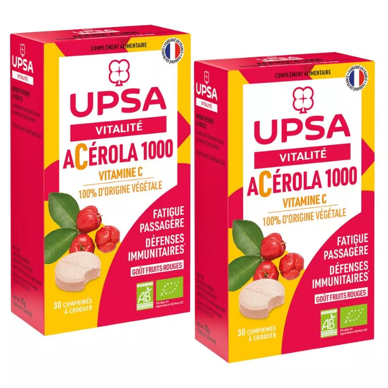 Acérola 1000 Bio UPSA Vitalité - 2 x 30 comprimés à croquer